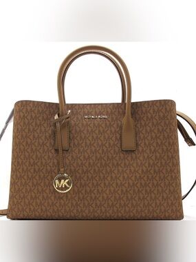 Michael Kors Ruthie Brown MK Logo Coated Canvas Tote